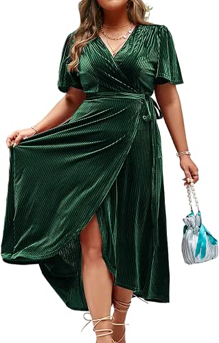 BerryGo Women's Velvet V Neck Wrap Semi Formal Dress Cocktail