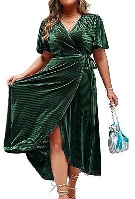 BerryGo Women's Velvet V Neck Wrap Semi Formal Dress Cocktail Party Maxi Dress for Wedding Guest