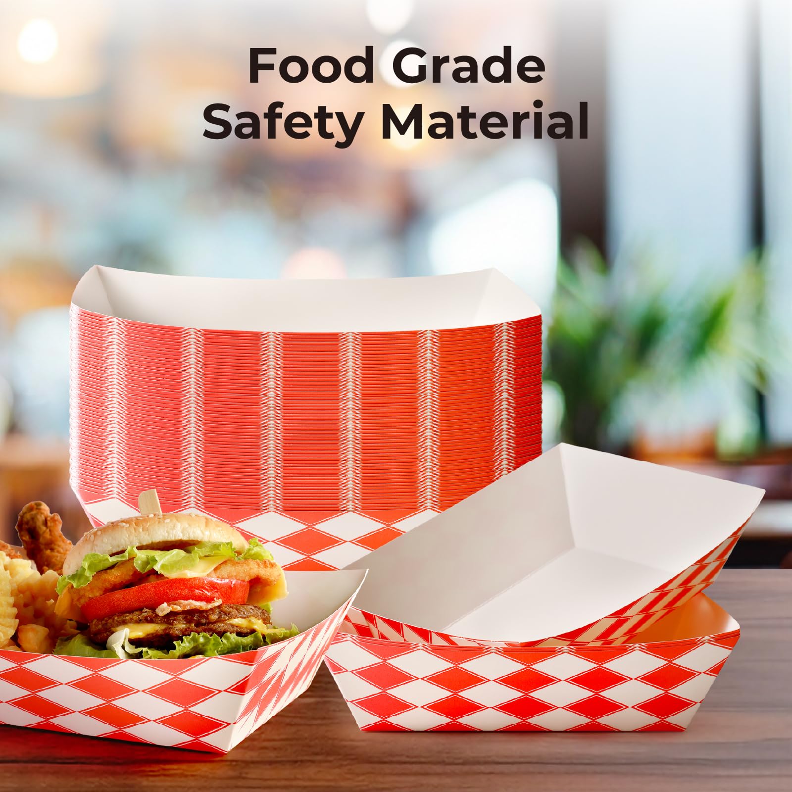 Small Paper Food Boats (100 Pack) 1 Lb Disposable Red & White Checkered Trays, Eco Friendly Food Boat, Serving Boats For Concession Food & Condiments, Nacho Tray 4.25" X 2 - View #4