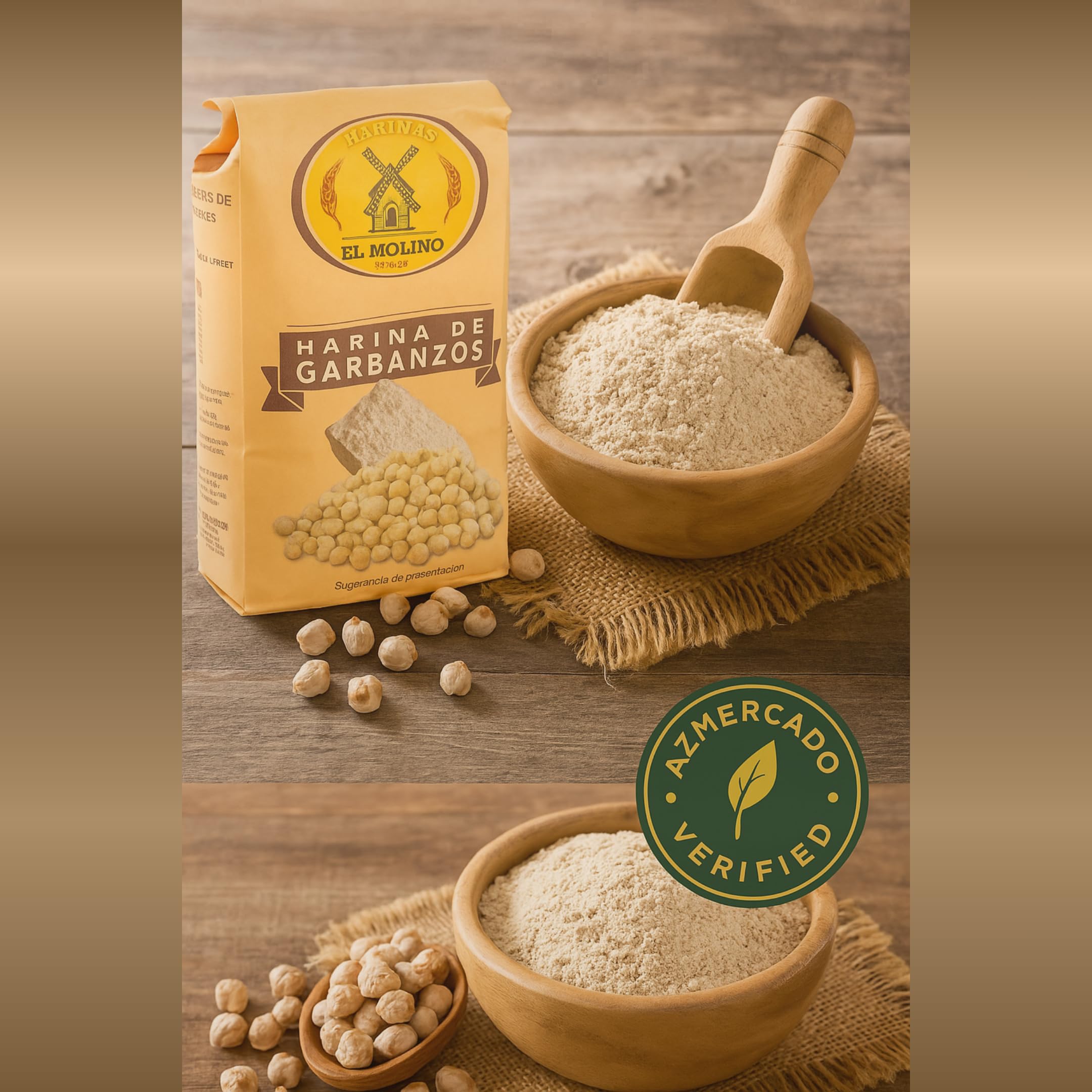 El Molino - Harina de Garbanzos - 5 Kg - Ideal para Dietas Veganas, Alta en Proteínas y Fibra, Perfecta para Repostería y Cocina Saludable