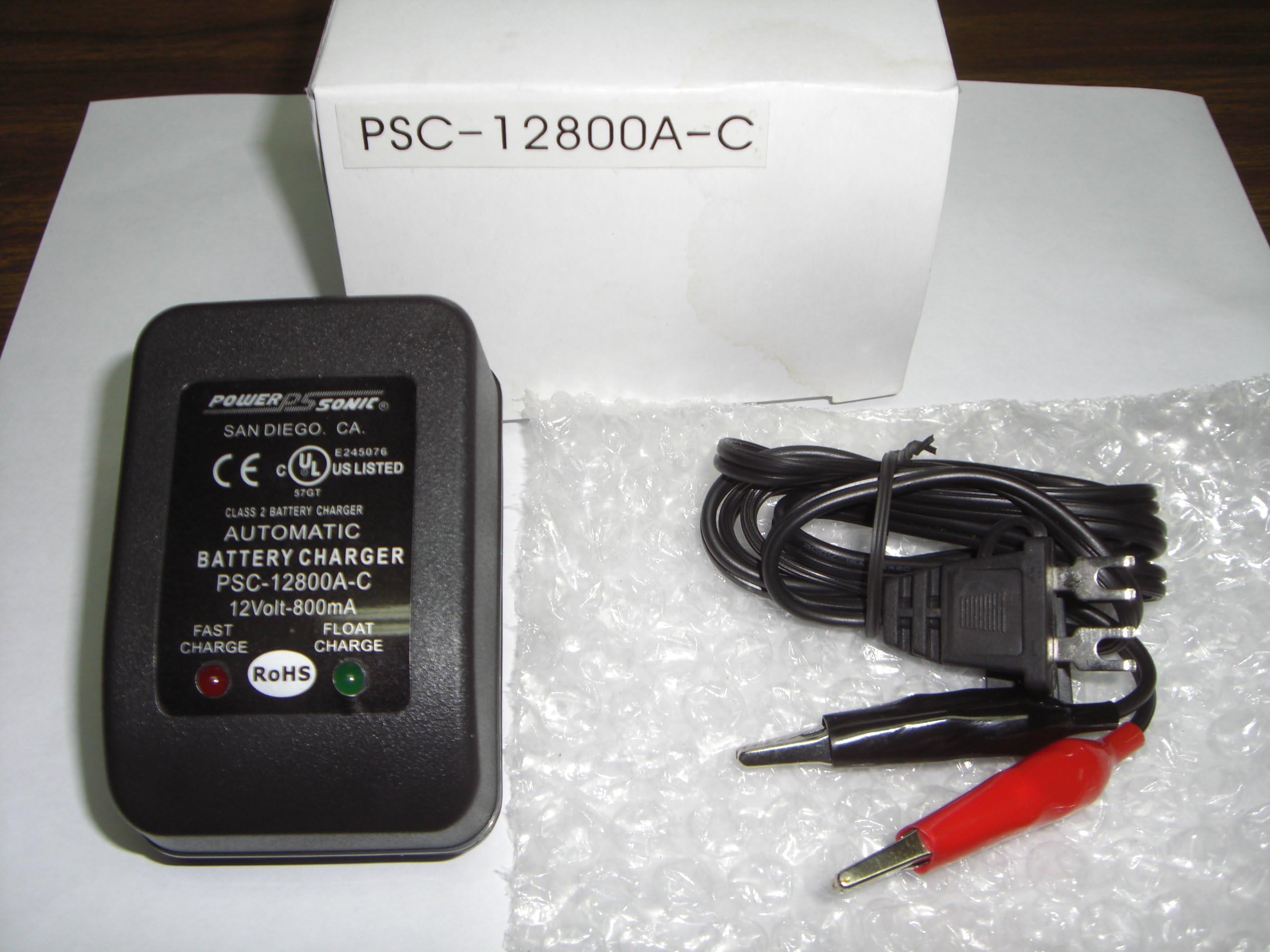 Discontinued - NO Direct Replacement, Recommend PSC-121000A-C Powersonic PSC-12800A-C Sealed Lead Acid Battery Charger - Automatic Switchover 12 Volt/0.8 Amp Nominal