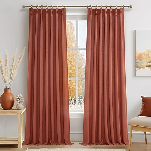 Miniatura 24 de Cortinas de lino plisado elegante de 102 pulgadas de largo para sala de estar/comedor, cortina de lino plisada de 102 pulgadas, filtro de luz que