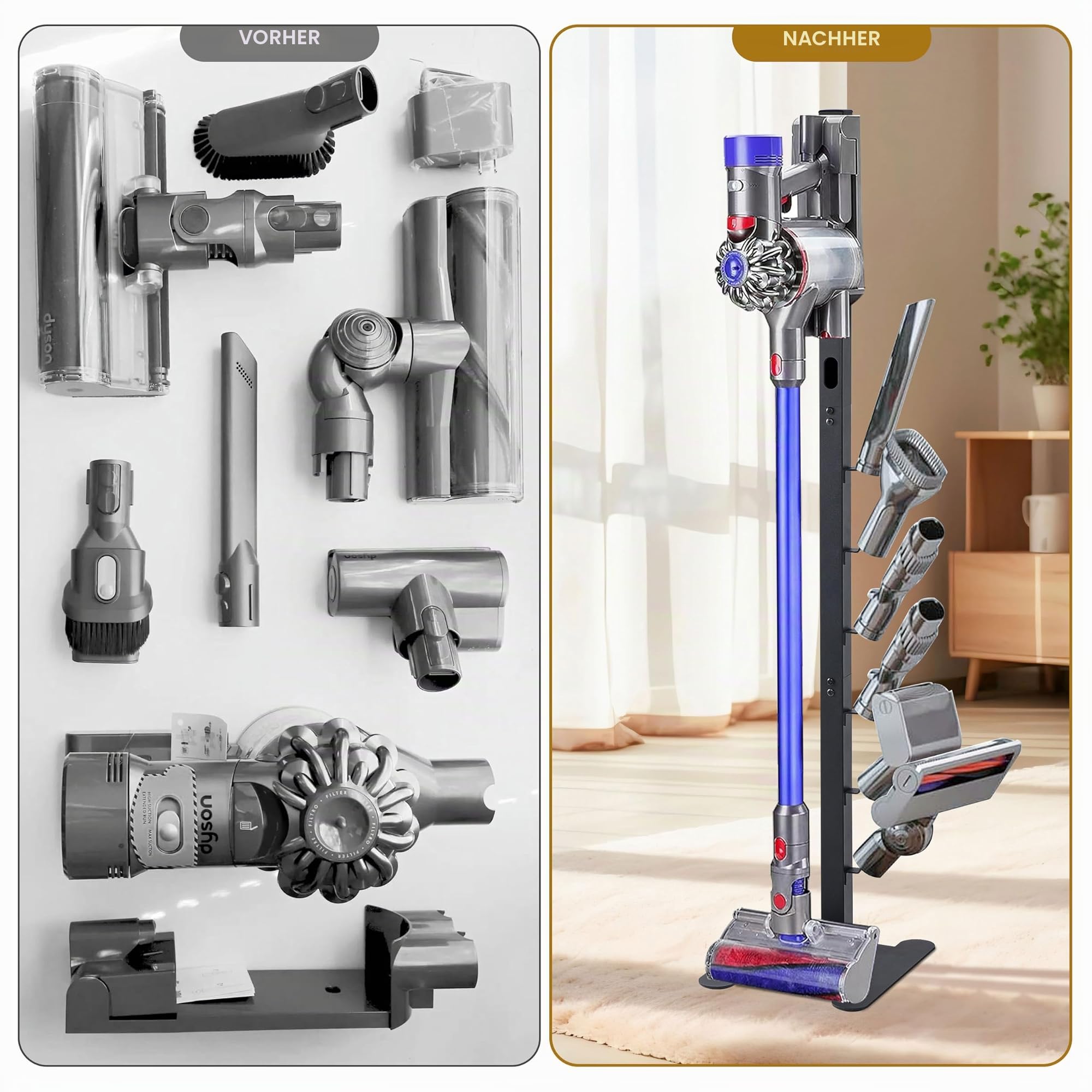 OUTBROS Staubsauger Ständer mit 4 Haken-Kompatibel für Dyson, Schwarz