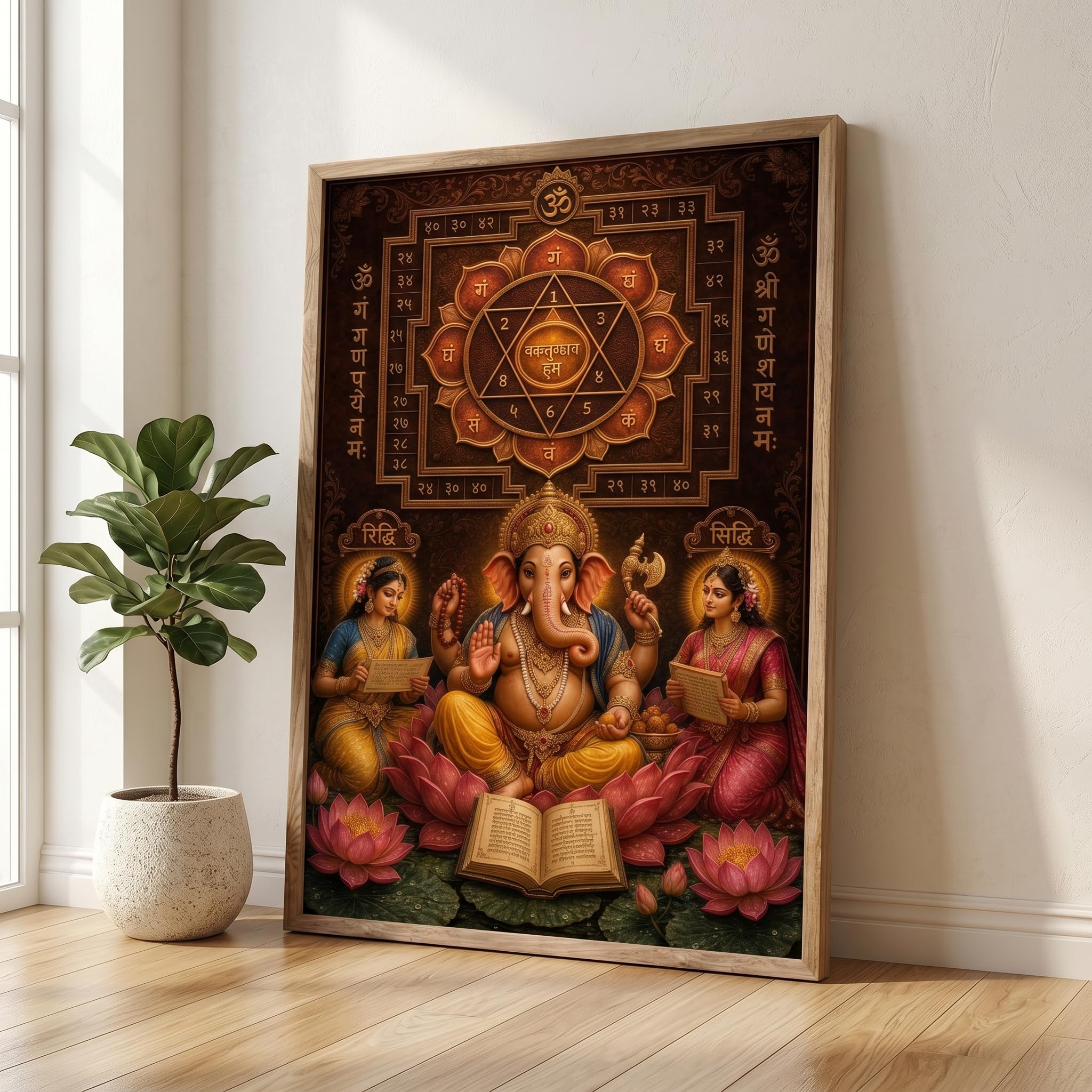 Livin'luxe Ganesh Lakshmi Siddhi Yantra Wall Painting for Living Room Bedroom Pooja Room Decor with Premium Wooden Color Synthetic Frame, Spiritual Hindu Art Gift (13.5 x 19.5) NM01-4087-image-46