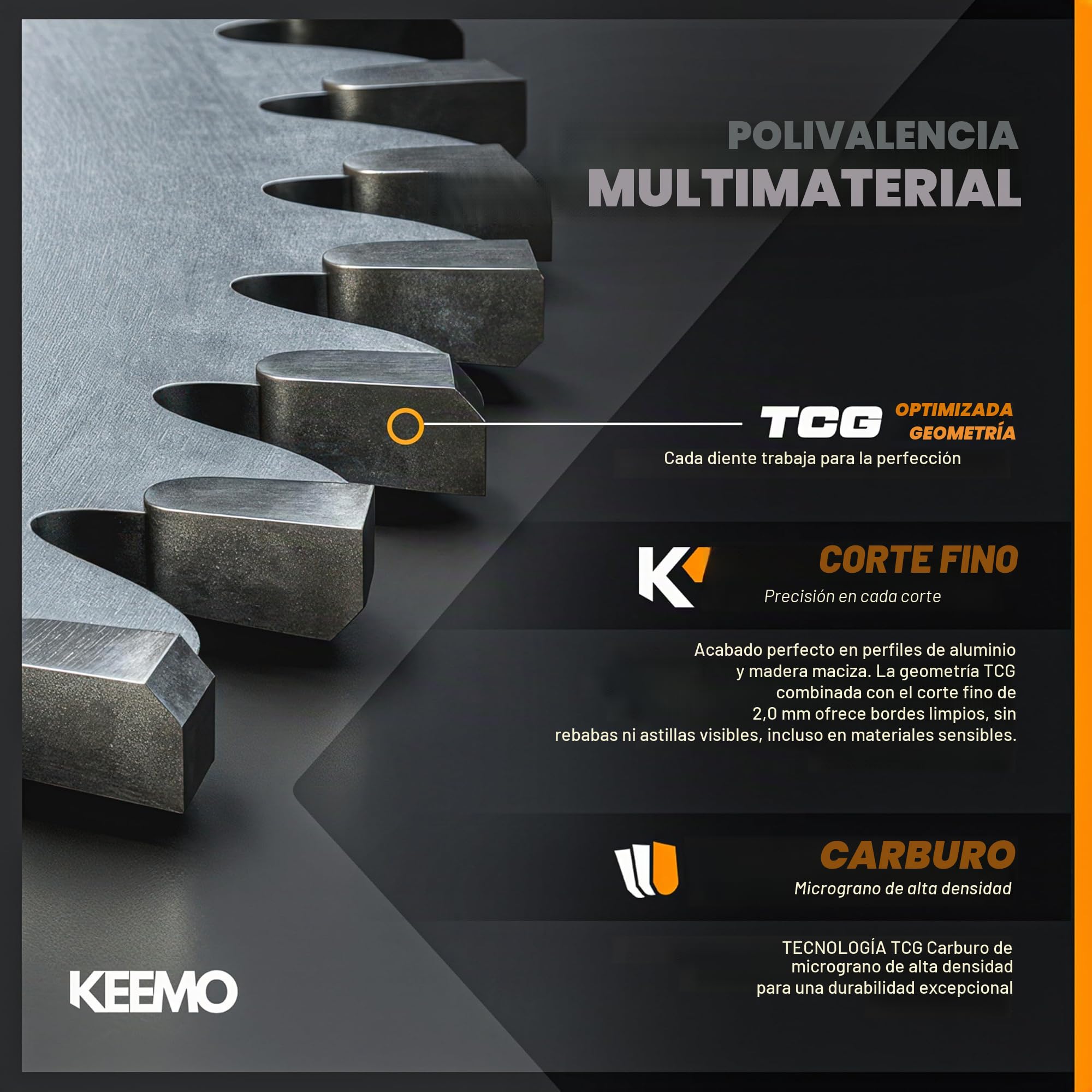 KEEMO Hoja Sierra Circular 165mm | Multimaterial | Corte Fino 2,0mm | Silenciosa & Antivibración | Madera, Laminados, PVC, Plásticos, Aluminio Fino | Aro 20→16mm Incluido