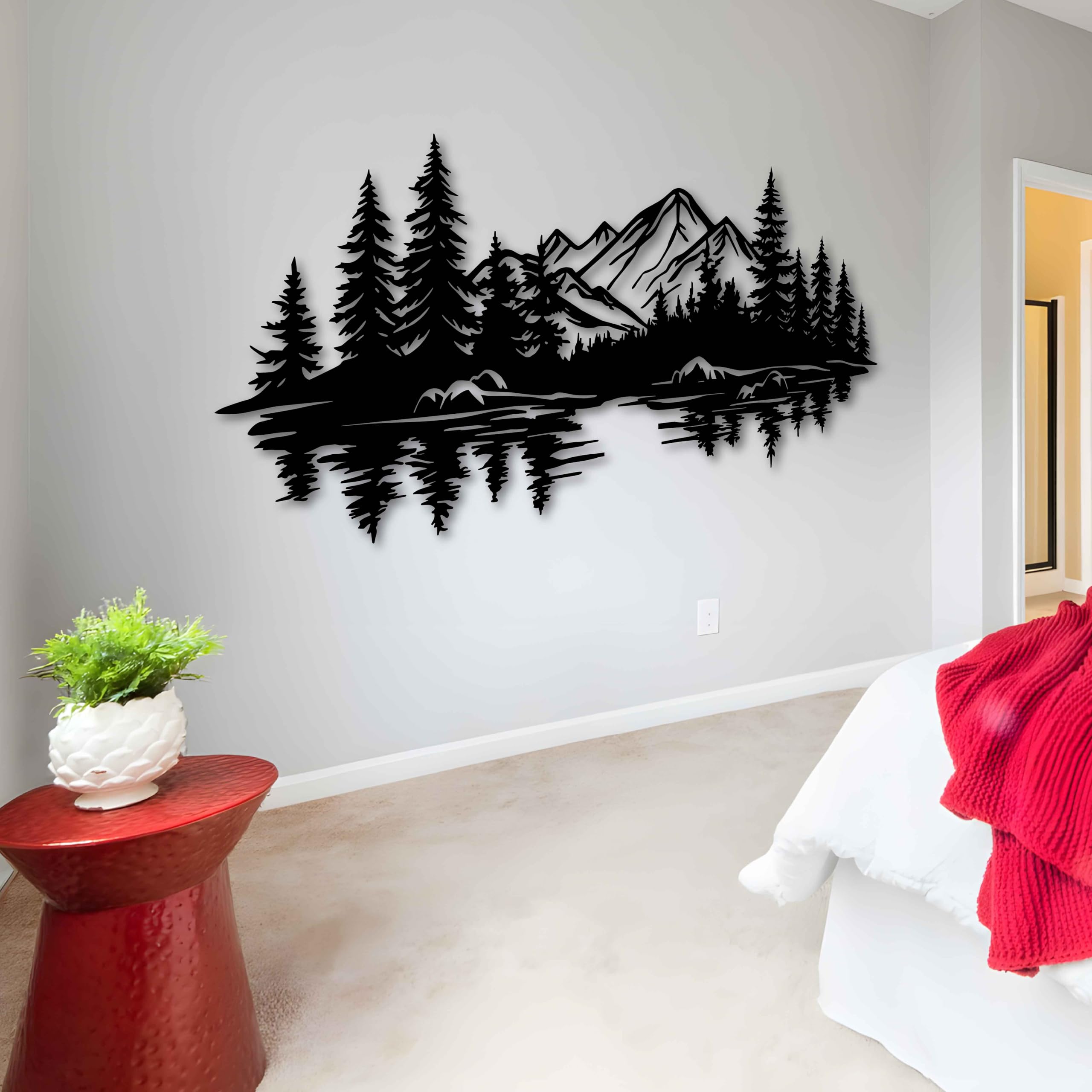 KAWA METALWORKS Wanddekoration aus Metall mit Berg und See, Waldlandschaft, Wanddekoration für Wohnzimmer oder Schlafzimmer, Kabinenwanddekoration, Bauernhaus-Wanddekoration, Einweihungsgeschenk