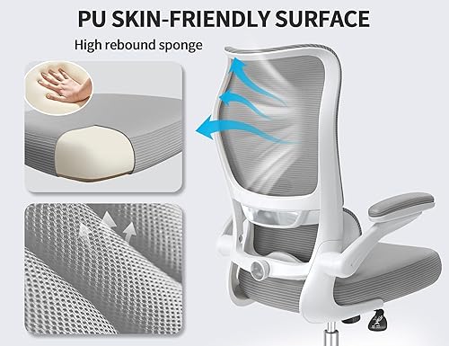 Miniatura 7 de TRALT Silla de oficina ergonómica, silla de escritorio con respaldo alto ondulado, silla de computadora con soporte lumbar ajustable, sillas de