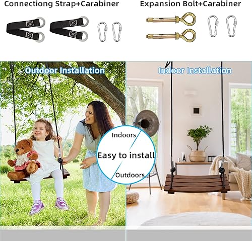 Miniatura 5 de PELLOR Asiento de columpio de madera, columpio de madera carbonizada colgante de 23.6 x 9.8 x 1.0 pulgadas para adultos, niños y niños,