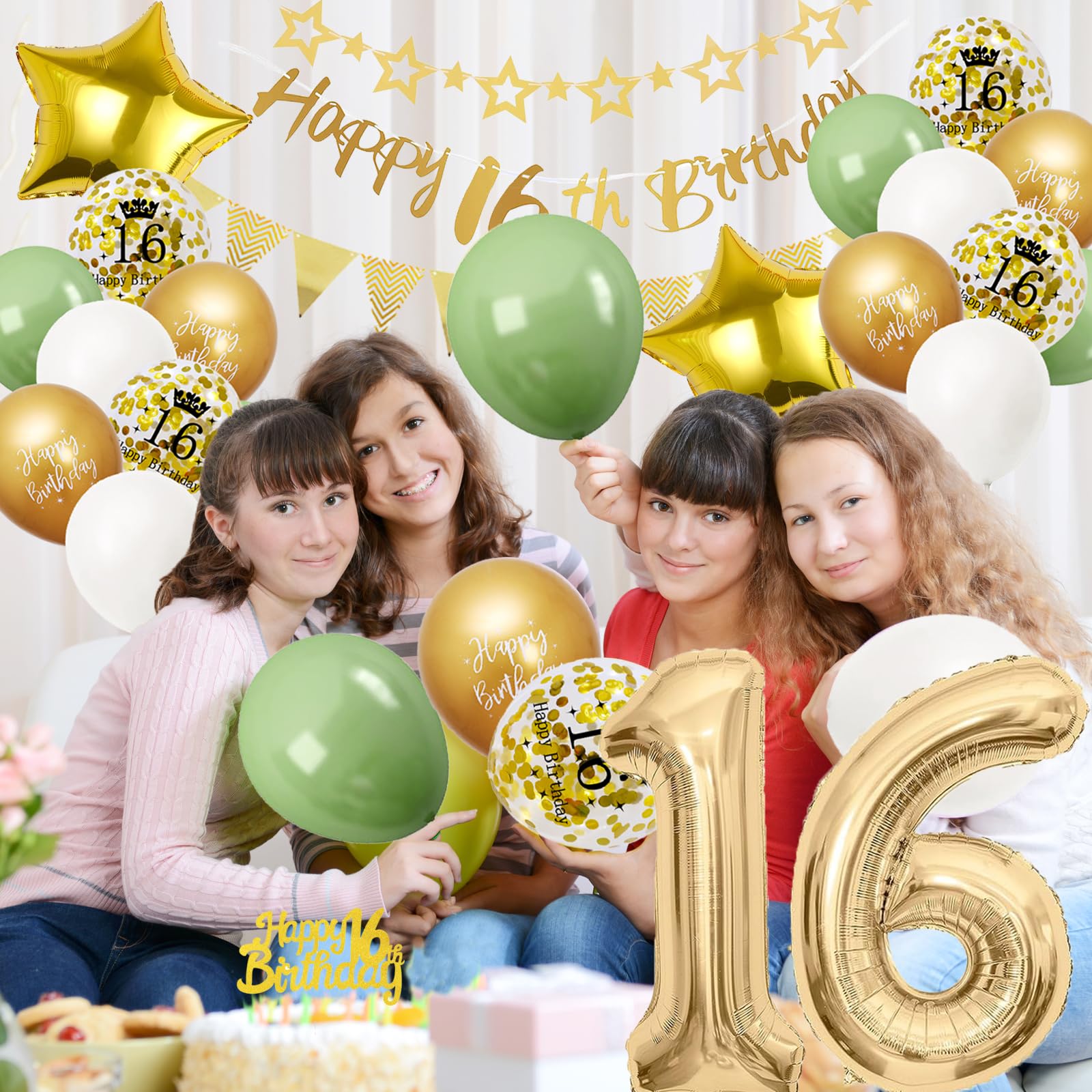 Palloncini 10 Anni Compleanno Beige, Decorazioni 10 Complean, Palloncini 10 Anni Set, Palloncini Foil 10, Palloncini Lattice Verde Bianco, Striscione