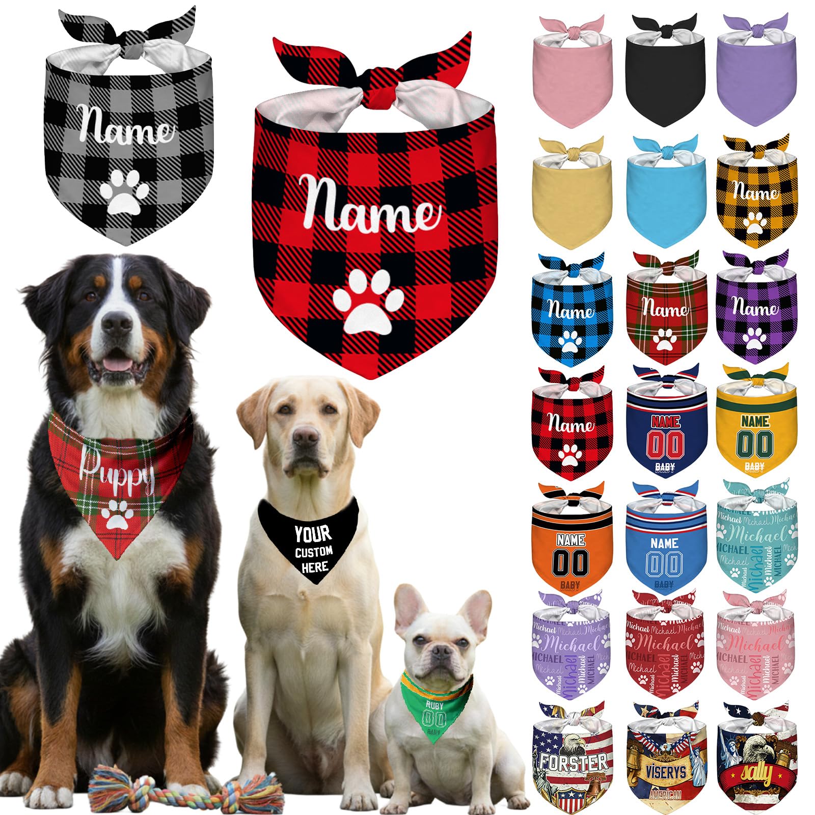 Personalised Dog Bandana with Name Custom Pet Bibs Kerchief Customisable Scarf for Dogs Over the Collar Bandana,Style 1