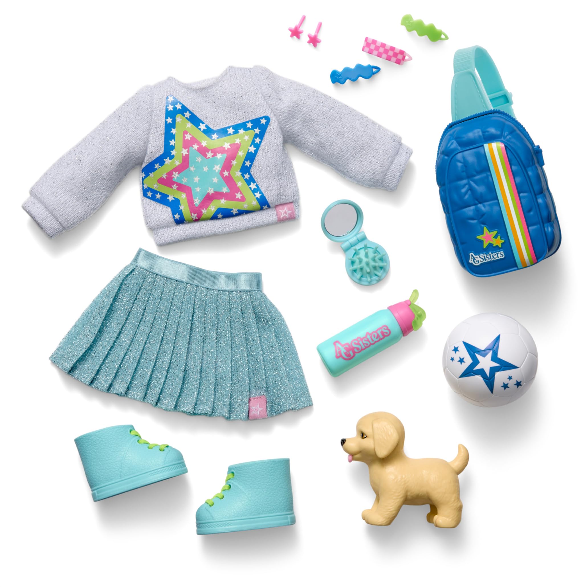 American Girl, AG Sisters Jozette Puppe mit blauen Augen, langes gewelltes Blondes Haar mit blauen Strähnen, 36,8 cm, ab 4 Jahren