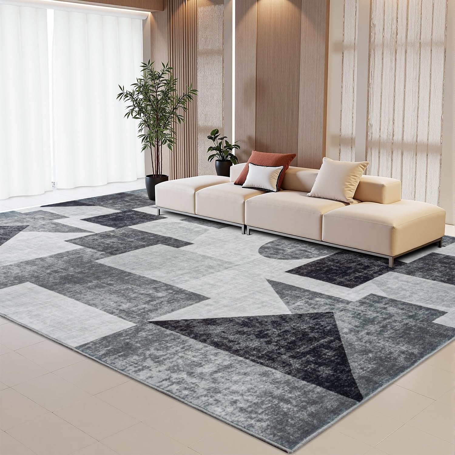 Modern Area Rug 5x7,Ombre Low Pile Rugs,Non-Slip Non-Shedding Bedroom Rug,Indoor Geometric Carpet for Bedroom Kitchen Dining Room Office Home Decor 5x7 Grey