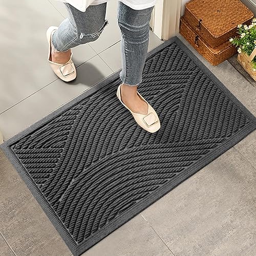 HIYARD Sturdy Front Door Mat, Absorbent Muddy Dirt Resist Welcome