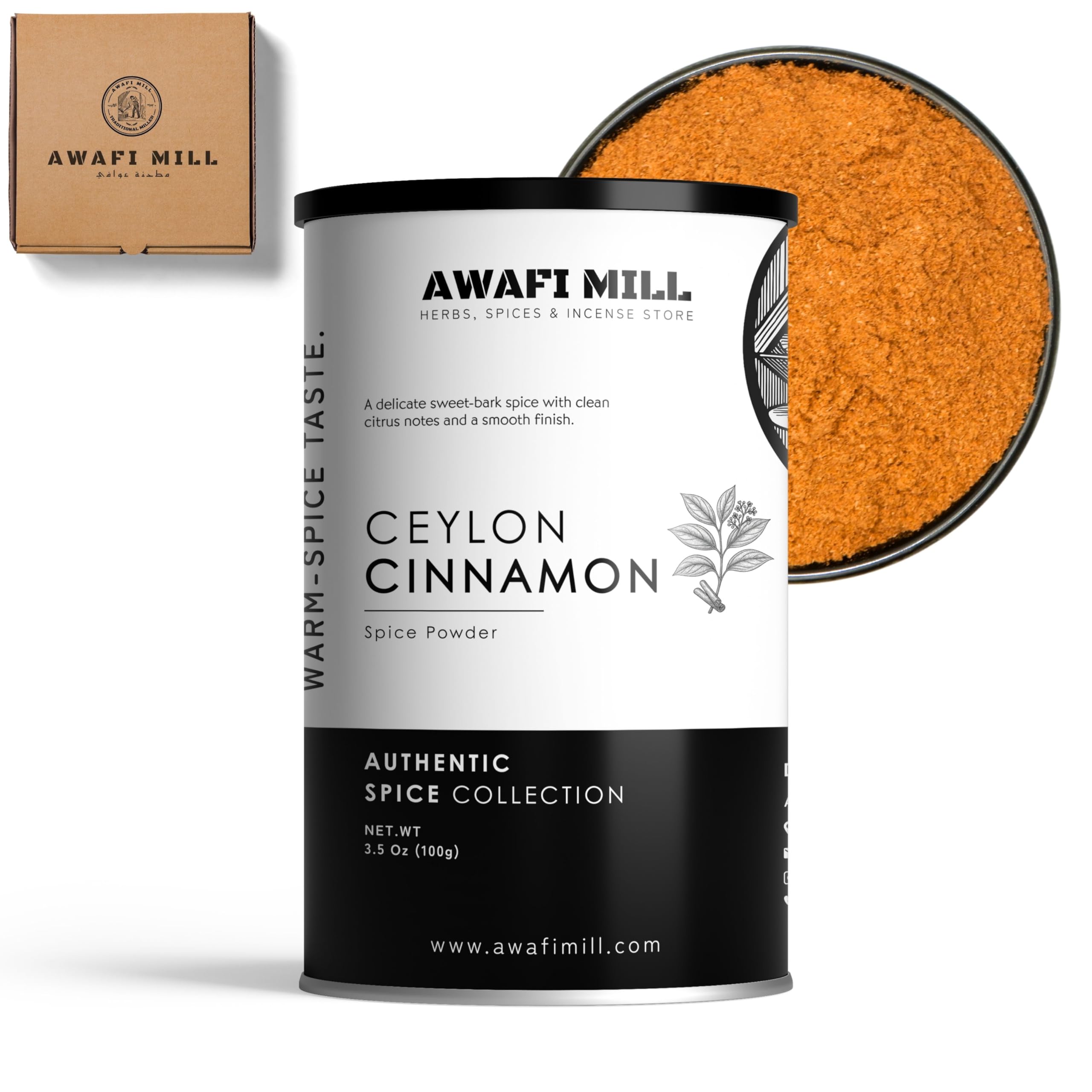 AWAFI MILL Ceylon Cinnamon Powder (Ceylon Dalchini) | Fine Ground True Cinnamon (Cinnamomum verum) for Chai, Baking, Desserts & Spice Blends (100 g | 3.5 Oz)