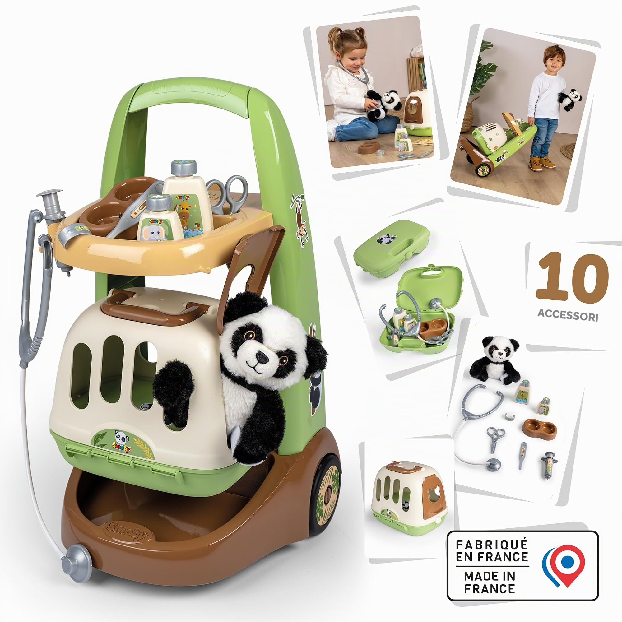 Smoby - Animal Care Trolley Veterinario con Panda, 7600340405, +3 anni,