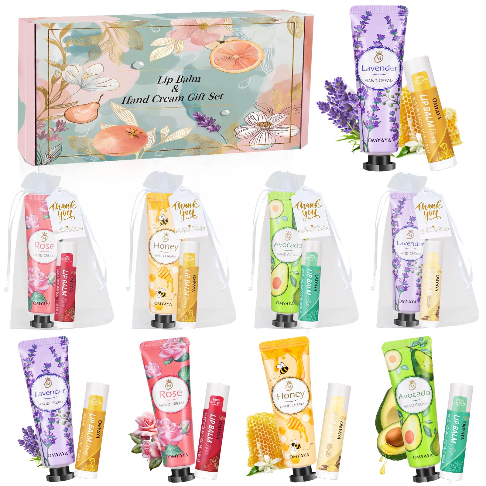 Bulk Gifts, Bulk Hand Lotion and Lip Balm Set with Organza Bag 16 pack