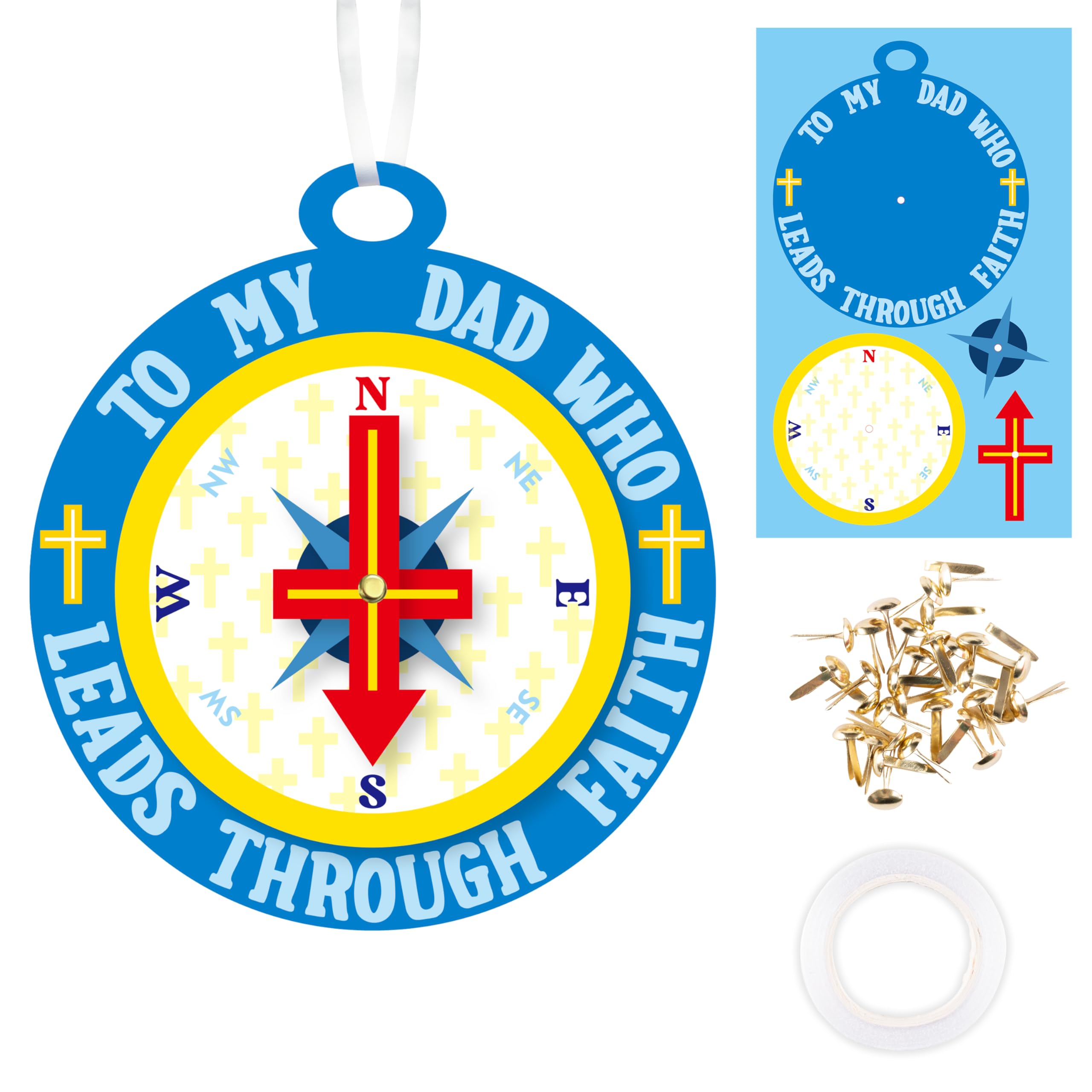 WATINC Fathers Compass Craft Kits - 24Pcs to My Dad Who Leads Through Faith Cross Compass Craft kit for Kids, Christian Sunday School Classroom Fun Activities