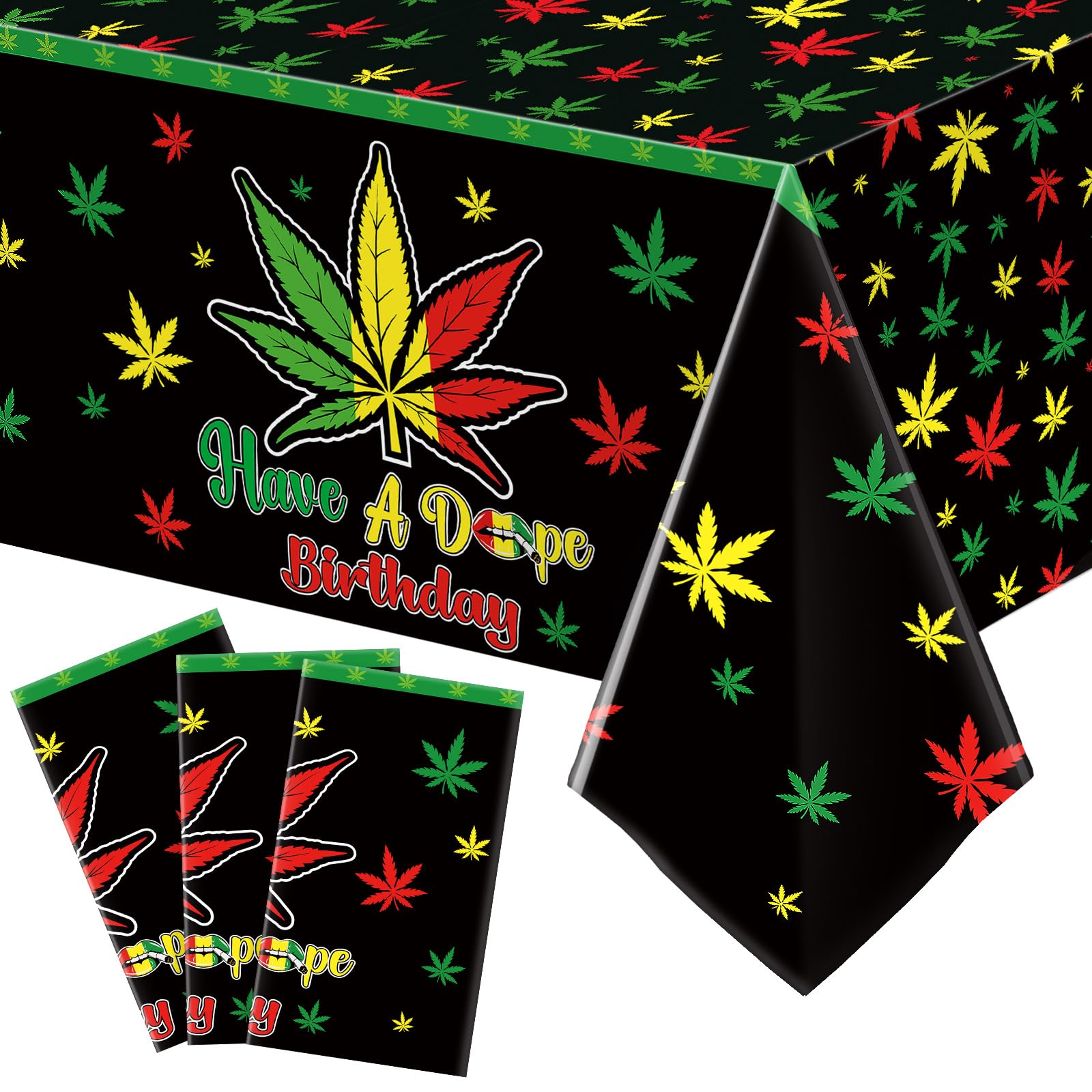 Mindsoft 3 Pcs Weed Themed Party Table Cloth Waterproof Table Cover Plastic Disposable Weed Party Tablecloth Birthday Rectangle Tablecover for Adults Birthday Supplies