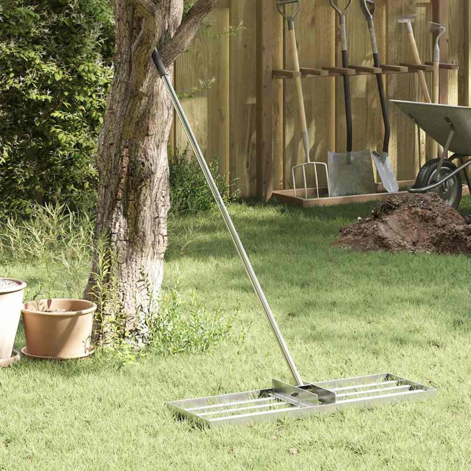 Geecher Rastrello da Giardino, Testa Rettangolare per Livellare Terreno e Asciugare Prati, Acciaio Inossidabile, 75 x 25 x 6 cm, for Giardinaggio Esterno