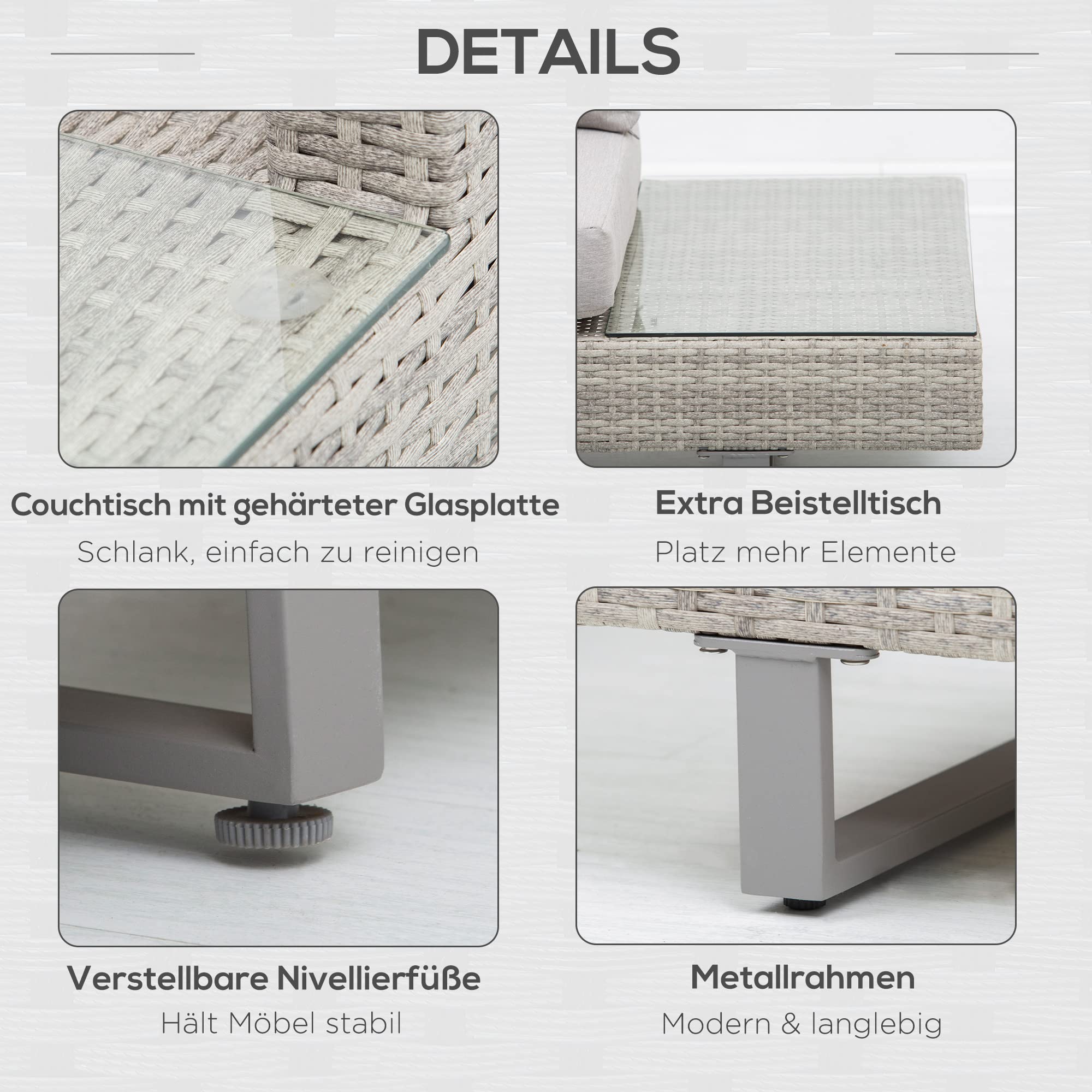 Outsunny Polyrattan-Lounge-Set 3-TLG. Couchtisch Beistelltisch Wetterbeständig Grau + Braun | Couchtisch, Beistelltisch