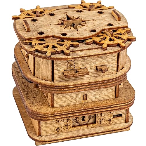 iDventure Cluebox Escape Room in a Box - Davy Jones Locker - Smart Wooden Puzzle Game - Unique Escape Box for Adults - Brainteaser for Kids (14+) With a Secret - nautical