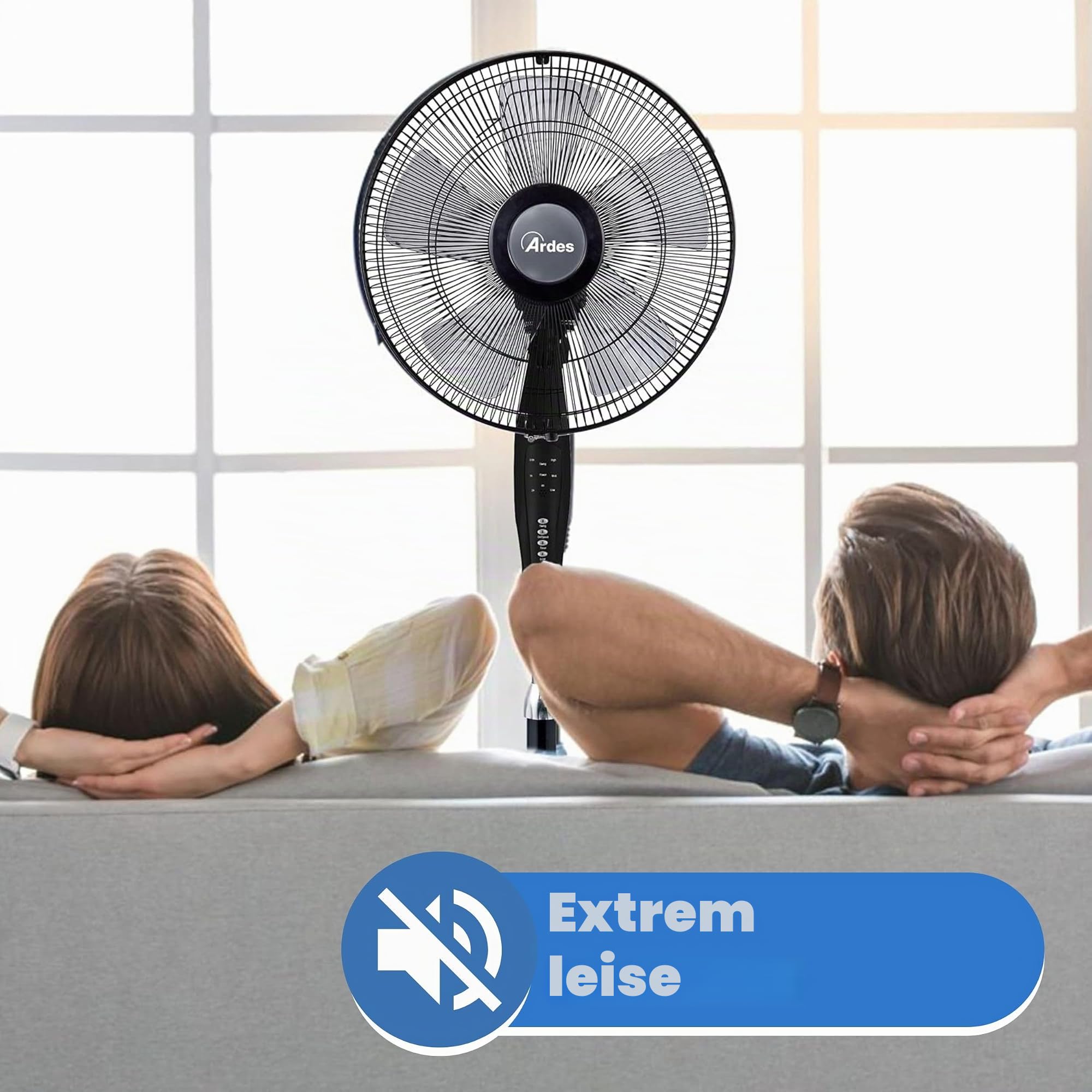 ARDES - AR5S40PBR Standventilator, mit Fernbedienung und Timer, leise und leistungsstark, 5 Flügel, 40 cm, oszillierend, mit verstellbarer Höhe und Neigung, 3 Geschwindigkeitsstufen