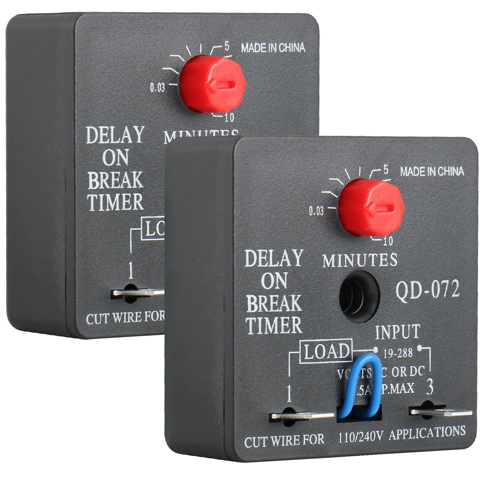 BAOMAIN Delay ON Break Timer QD-072 1.5A 18-240 VAC 0.03-10 Minutes Adjustable Time Delay Switch Replacement (2-Pack)