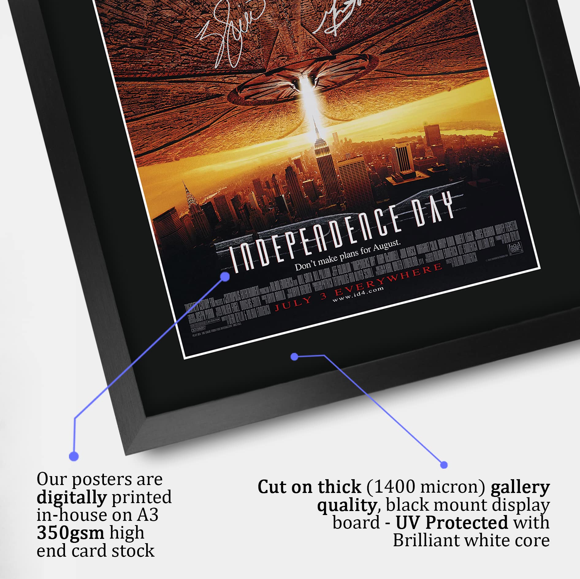 HWC Trading FR A3 Independence Day Will Smith Geschenke Geduckter Poster Signiertes Autogramm Foto für Fans von Film Memorabilien - A3 Framed