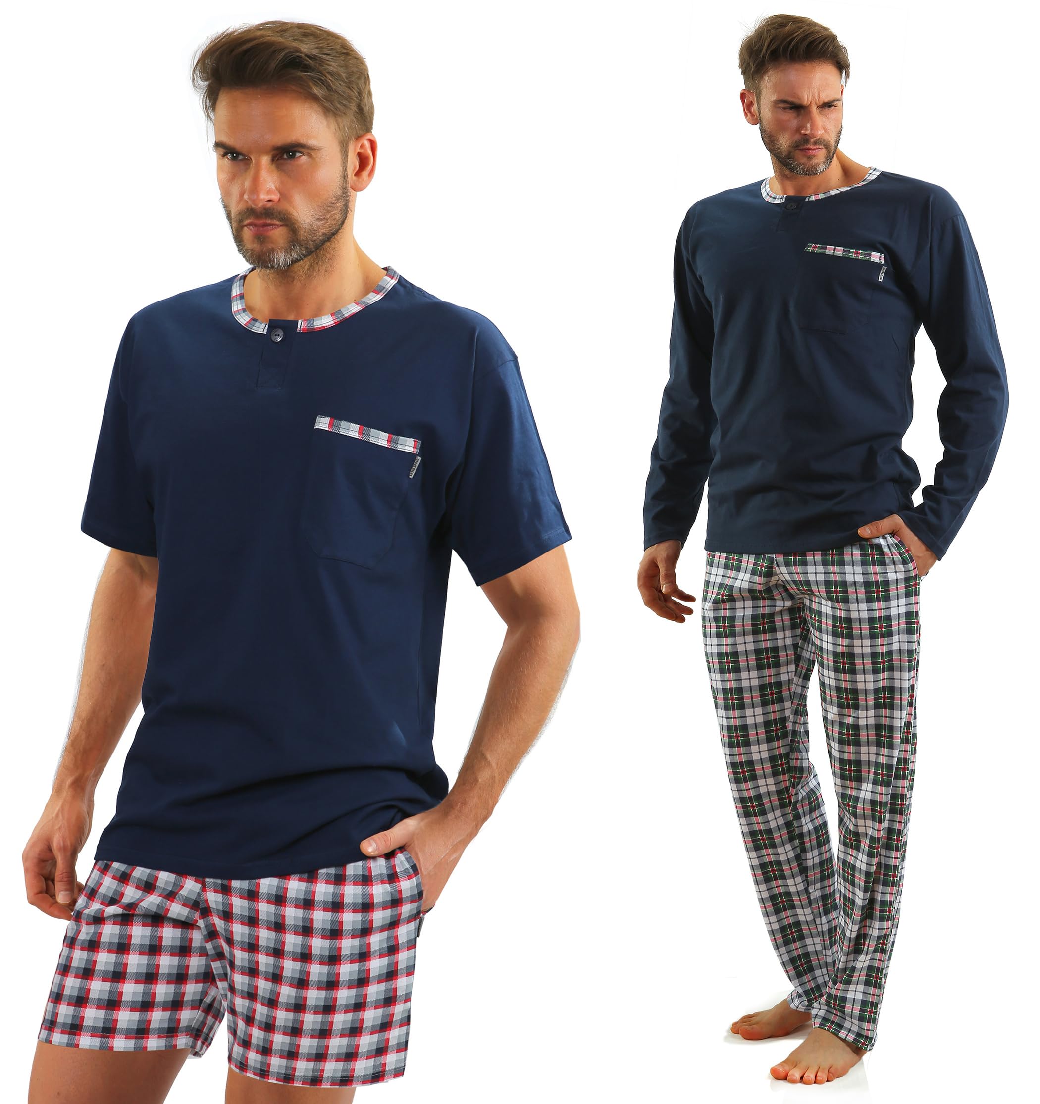 sesto senso Set 2 Pigiami Uomo Lunghi e Corti in Cotone