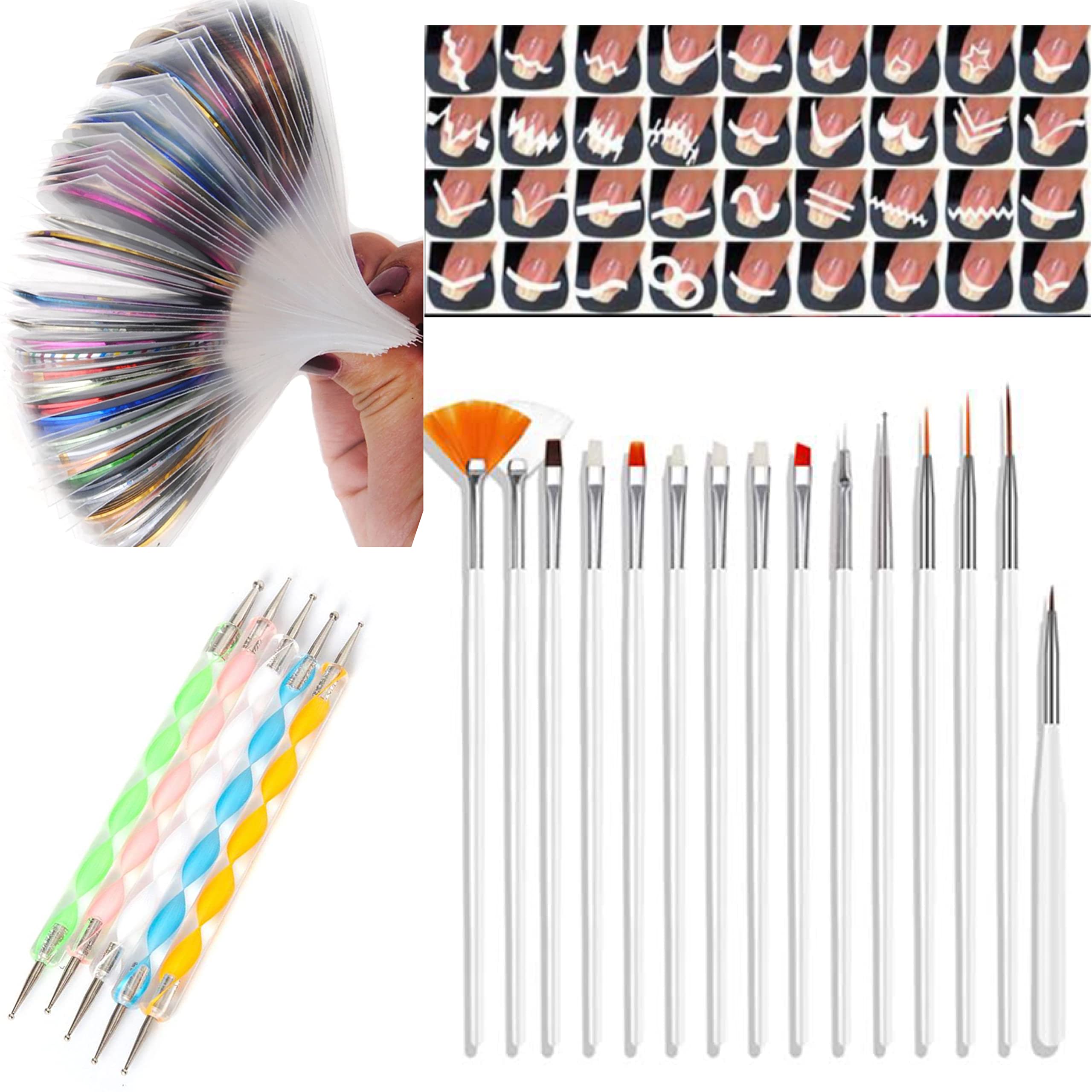 COSLIFESTORE 80PCS DIY Nail Art Kit – Nail Tapes, Nail Art Brushes, Dotting Tools & French Tip Stickers, Complete Nail Art Accessories Set for Women & Girls