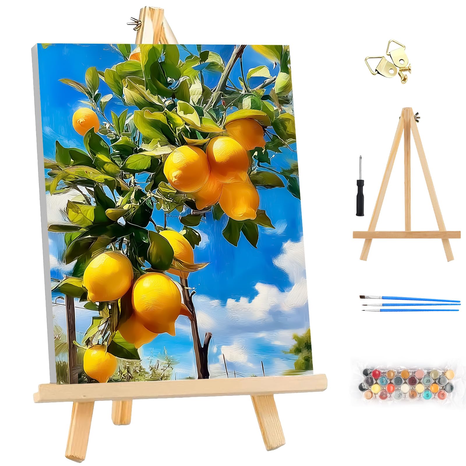 MEIYUDA Paint by Numbers for Adult with Frame Lemon Landscape, DIY Canvas Oil Painting Kit for Beginner, Arts and Crafts Drawing Paintwork for Home Wall Decor 25x35cm