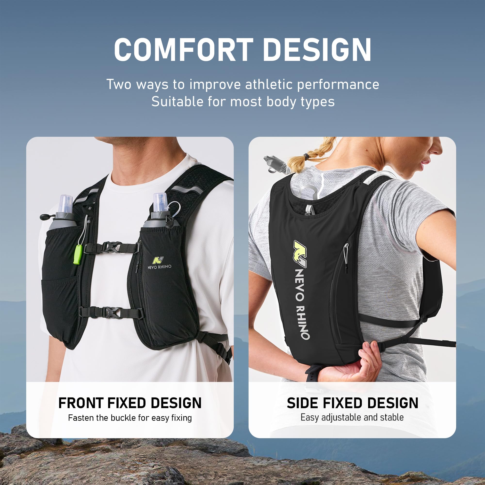 N NEVO RHINO Gilet de course à pied, gilet d'hydratation de 5,5 l avec poche à eau de 2 L, sac à dos d'hydratation léger pour randonnée, course