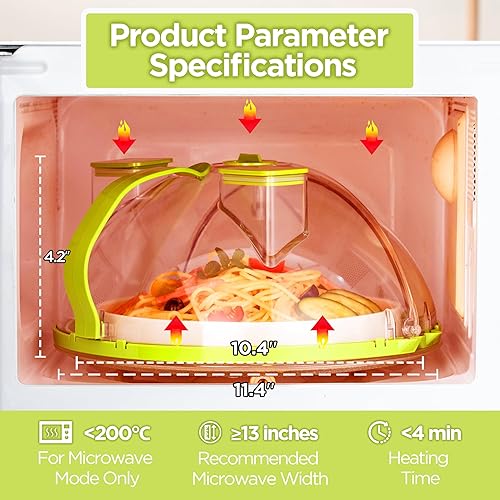 Miniatura 6 de Cubierta para microondas para alimentos, cubierta de salpicaduras de microondas de 10 pulgadas con vaporizador de agua, color verde
