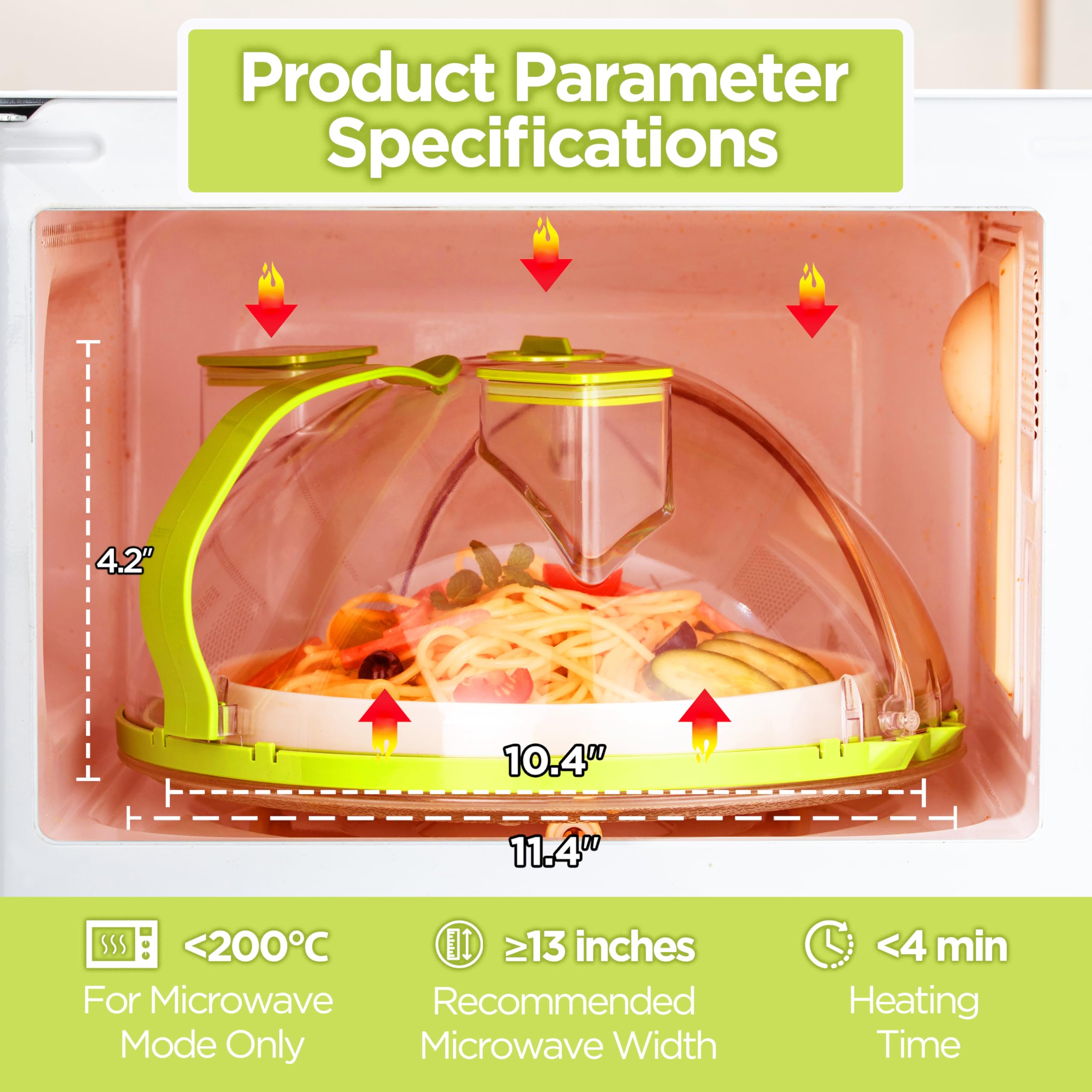 SESENSE Mikrowellen-Abdeckung für Lebensmittel, 25,4 cm, Mikrowellen-Spritzschutz mit Wasser-Dampfgarer, Grün