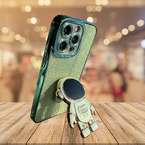 Miniatura 6 de Yepda Funda diseñada para iPhone 12 Pro Max con purpurina de lujo cubierta de astronauta oculto bonito soporte 3D brillante delgada a prueba de
