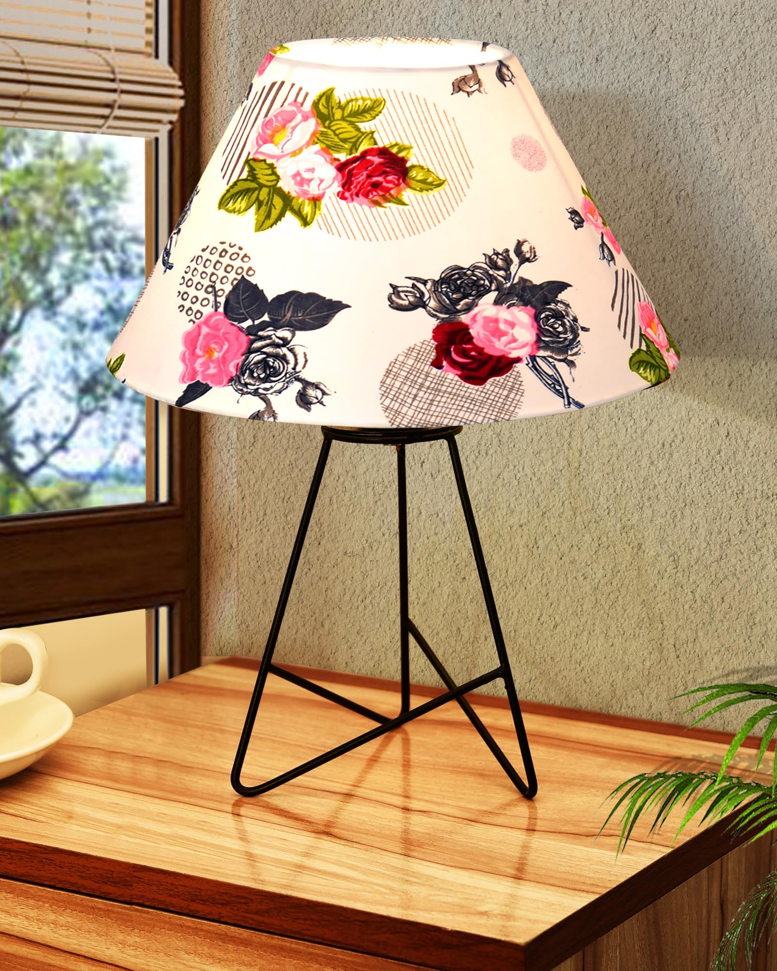 Homesake® Retro Matt Black Down to the Wire Metal Table Lamp with Fabric Shade, Bedside Lamp Gift Housewarming Home Living Room, Shade (Rose)