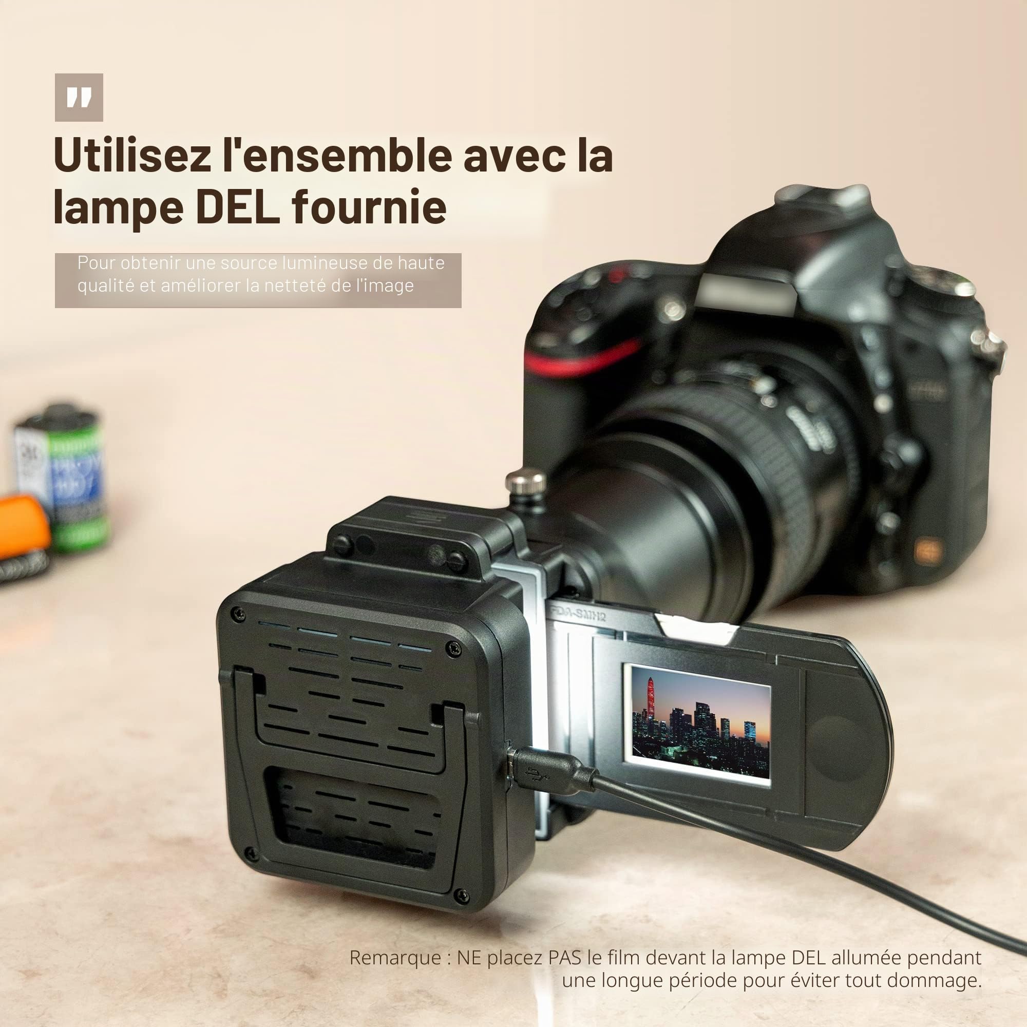 JJC - Adaptateur de numérisation de film ES-2 avec ensemble de lumière LED USB 6500K, scanner de copie de film négatif Convertit les négatifs 35 mm en JPEG numérique