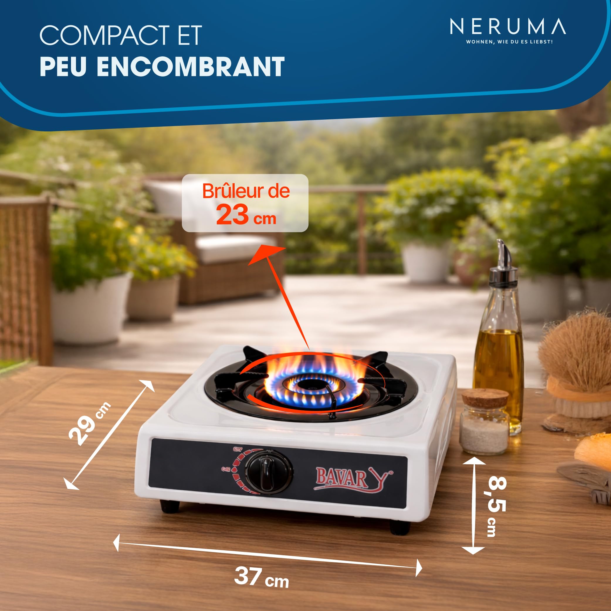 Réchaud à Gaz 1 Feu Portable – Brûleur Gaz Haute Puissance avec Allumage Piézoélectrique Automatique, Idéal pour Jardin, Terrasse, Cuisine Extérieure et Camping
