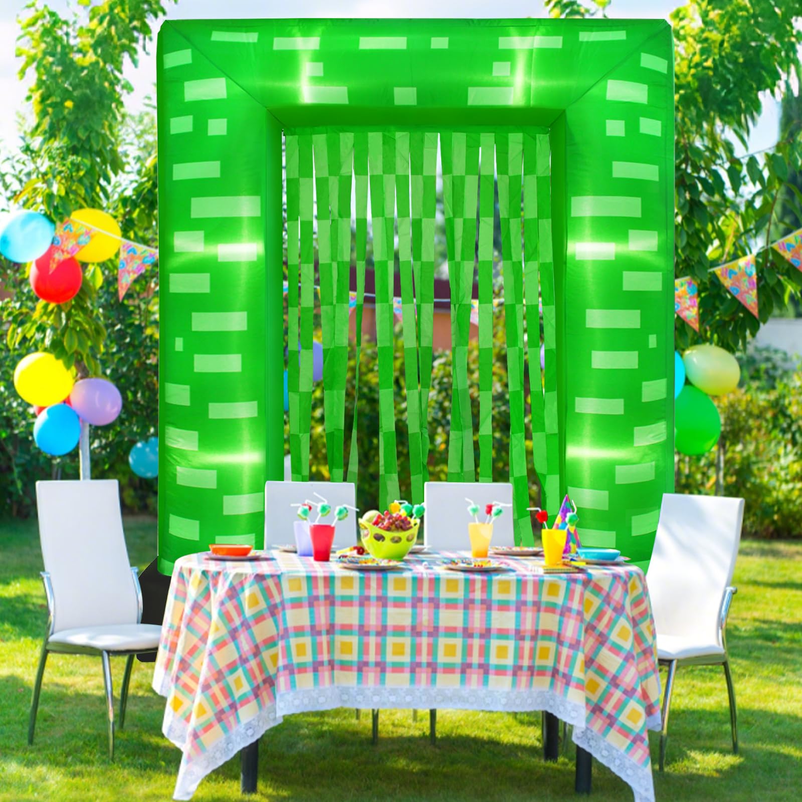 Kit d'arche gonflable vert pixel, 1,8 x 2,1 m, décoration de fête d'anniversaire, arrière-plan de fête sur le thème du jeu vidéo, accessoire de photomaton