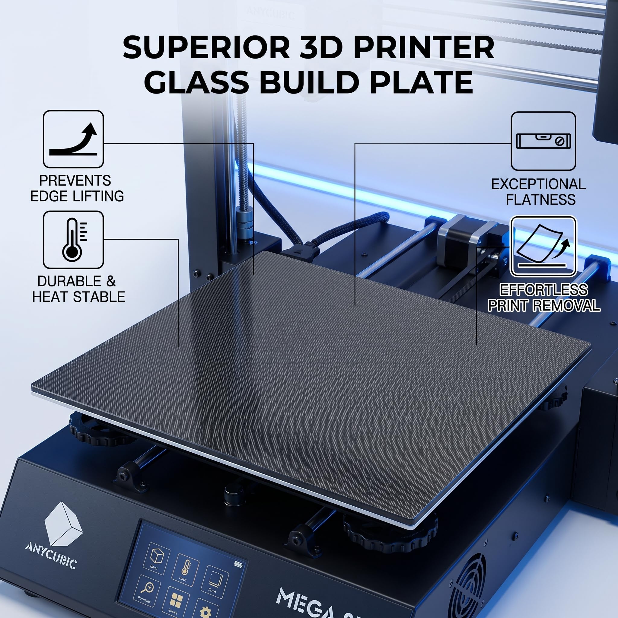 Letto in Vetro per Stampante 3D, Piattaforme in Vetro Temperato per Stampante 3D 220x240x4mm Piastra di Superficie per Stampa 3D per MEGA S