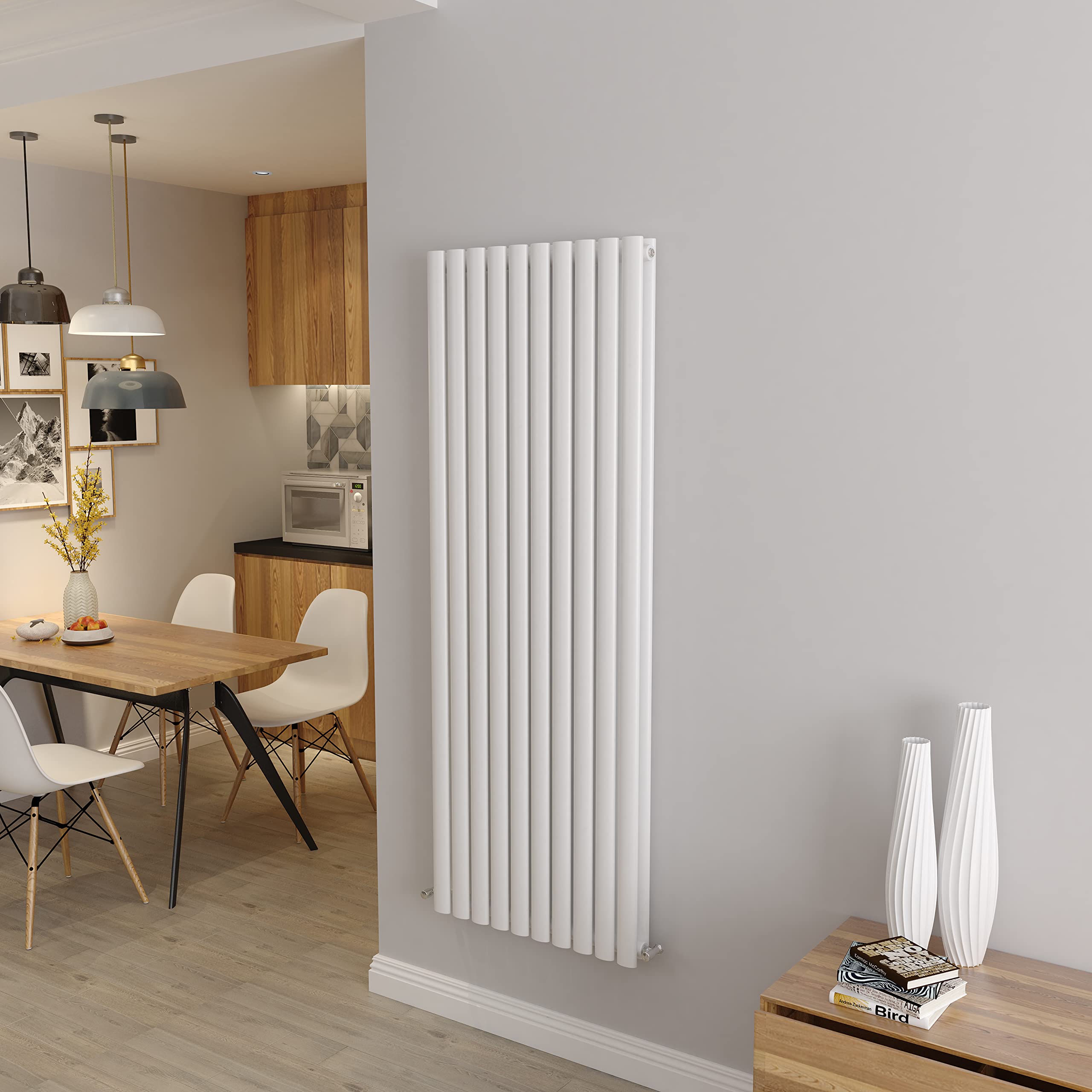 White Vertical Radiator Oval Double Panel Designer Tall Radiators 1600x590mm Central Heating Radiators