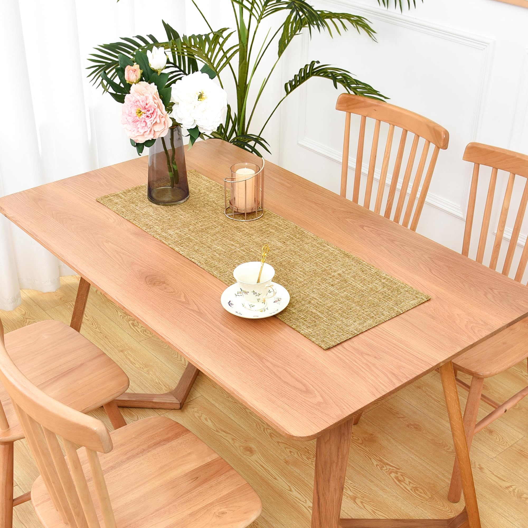 Small Faux Linen Double Layer Table Runner 36 Inch Farmhouse Rustic Short Khaki Table Runners Thick Reversible Coffee Rectangle Runners for Daily Use Dining Coffee Table Decor 13x36 Inch