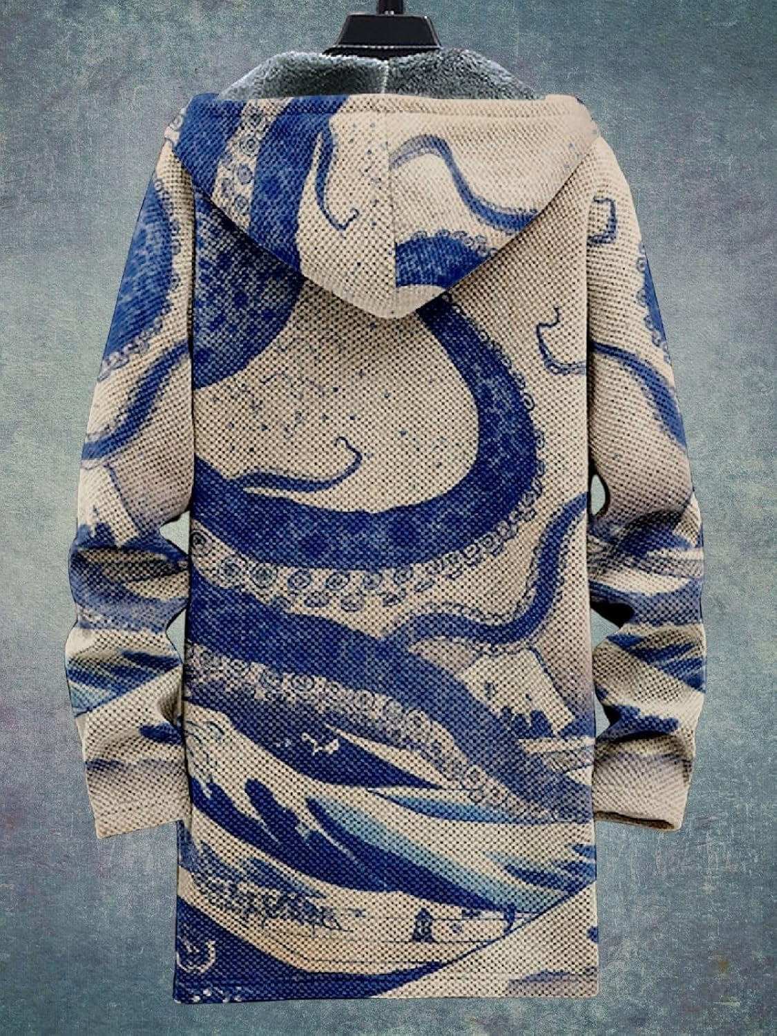 2025 Men's Ethnic Pattern Hooded Jacket Long Cardigan Hoodies Full Zip Vintage Knitted Zipper Coat with Pocket - Image 6