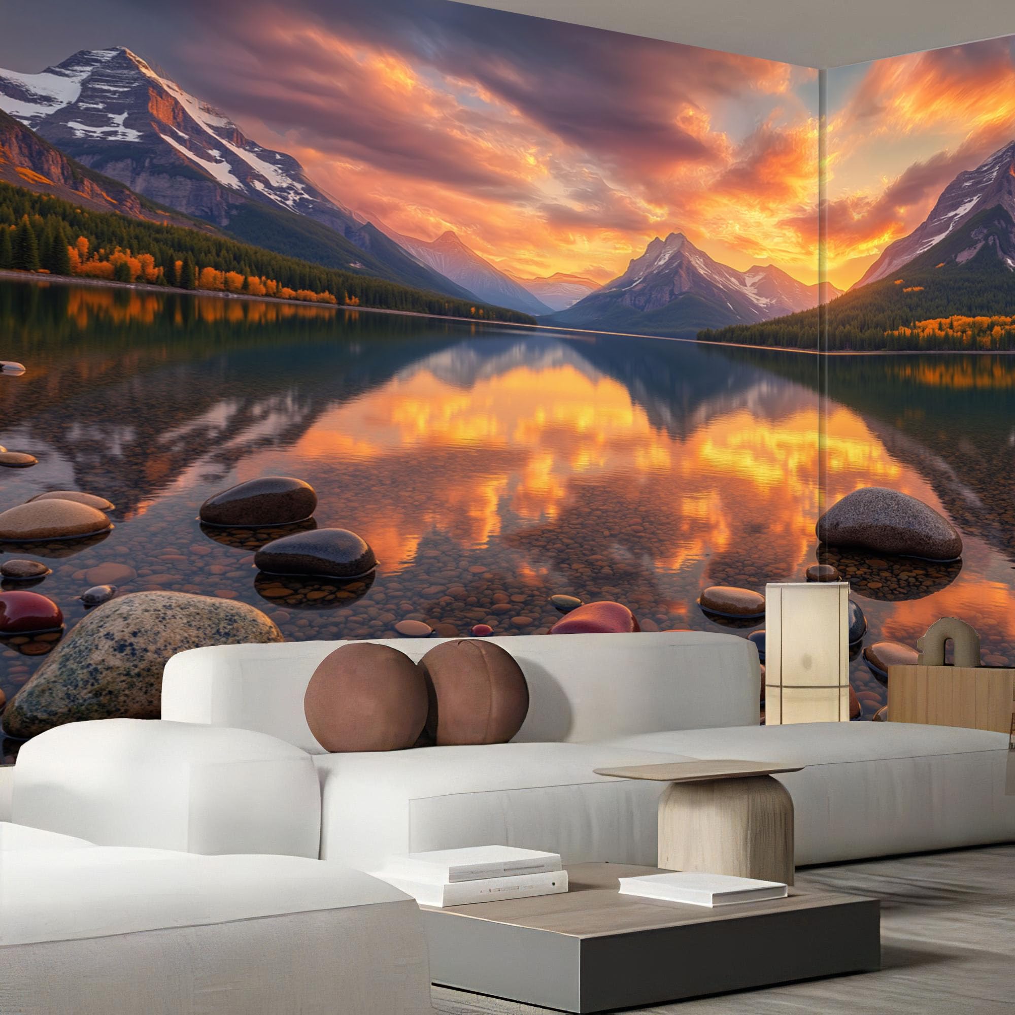 Papier Peint Panoramique 3D Nature Orange Brûlé pour Salon et Chambre