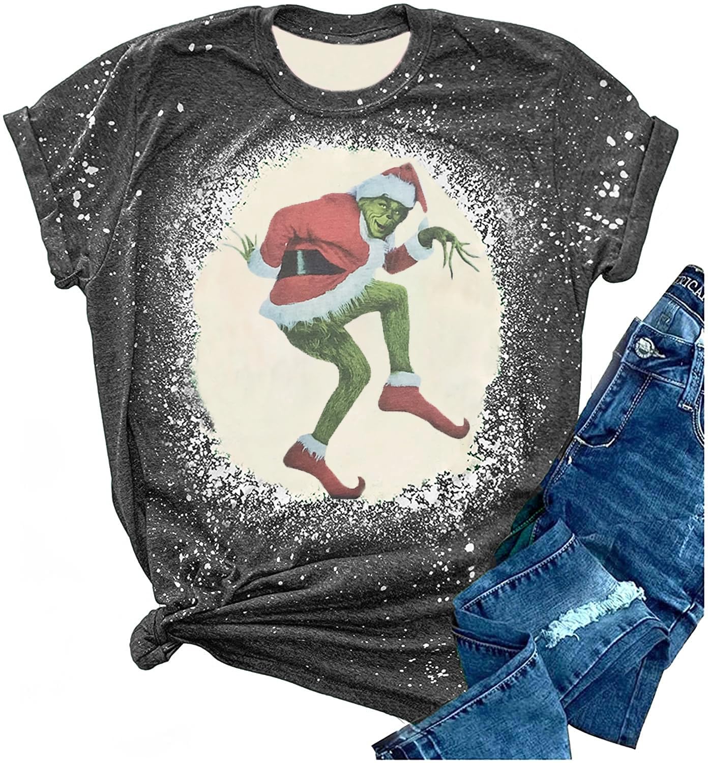 FCHICHChristmas Bleached Tshirt Women Funny Cartoon Print Xmas Holiday Shirt Christmas Movie Fans Gift Tees Tops