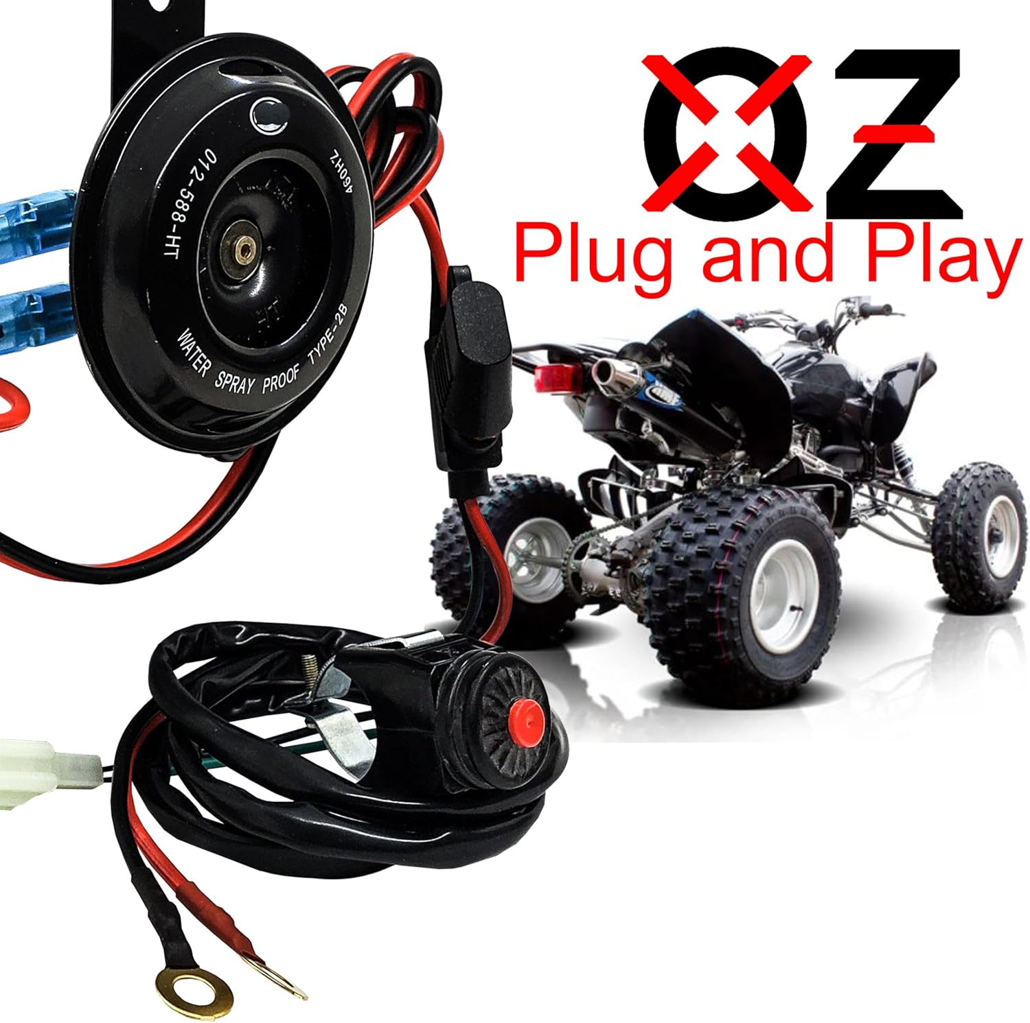 OZ-USA 3" Disc Horn Kit Wiring Harness Handlebar Switch Fuse for Motorcycle ATV Dirtbike Snowmobile.
