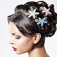 Vista 5 de PAGOW 3 pinzas para el cabello con estrella de mar, pinzas para el cabello de cristal, soporte para cola de caballo de estrella de mar, accesorios