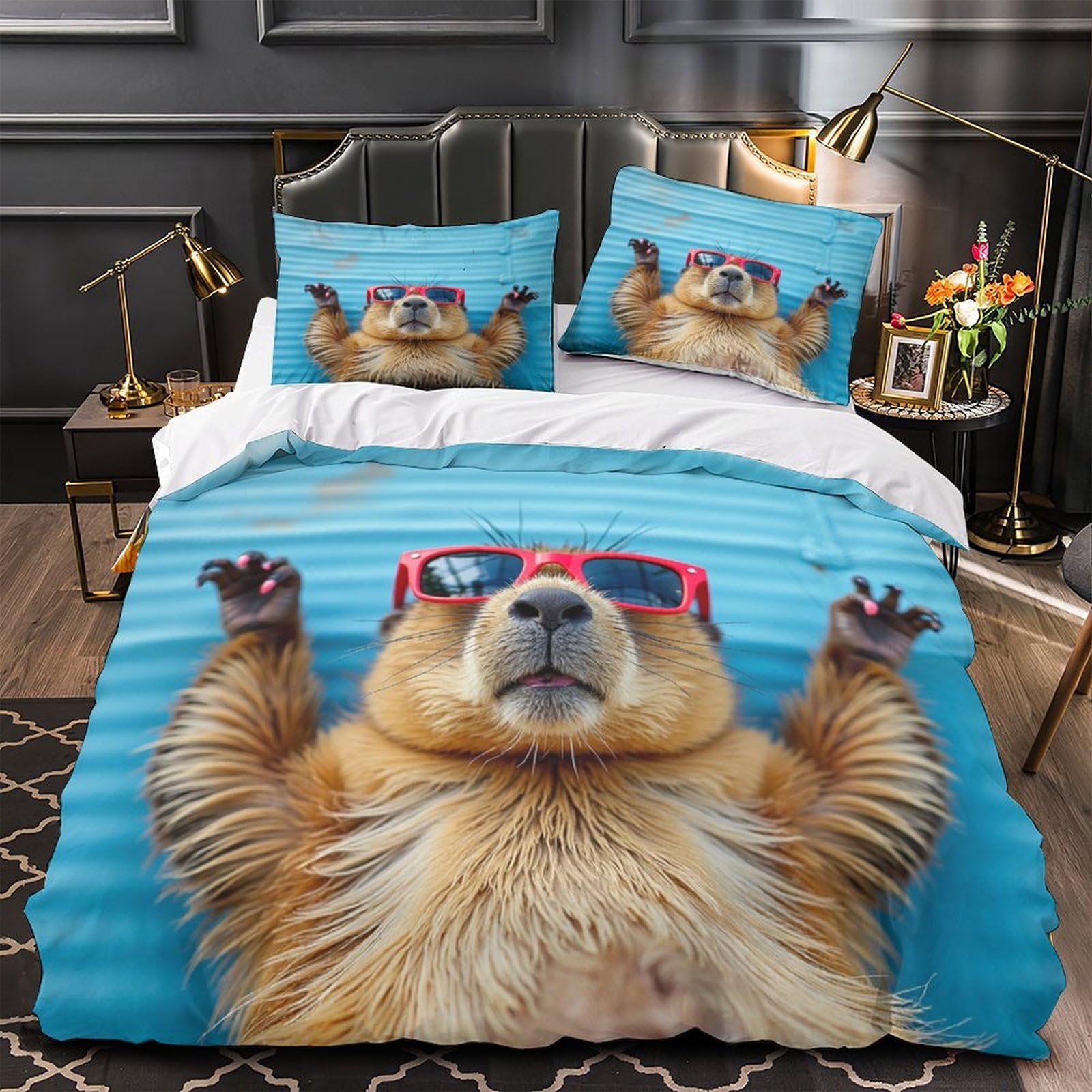 Housse de couette animal 3D 220x240cm en microfibre pour lit double avec 2 taies d'oreiller