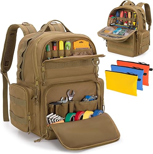 Mochila de herramientas para hombres con 3 bolsas de herramientas, bolsa organizadora de almacenamiento de herramientas de alta resistencia con