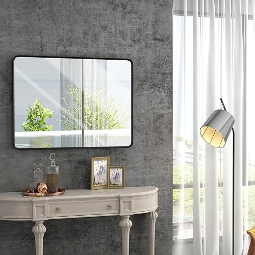 Miniatura 5 de HOMCOM Espejo de pared rectangular de 40 x 30 pulgadas, espejo de pared rectangular con marco de aluminio, espejo decorativo con tecnología flotante